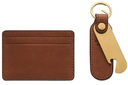 Fossil Herren-Geschenkset Steven Kartenmäppchen Schlüsselanhänger Flaschenöffner Leder, MLG0791210