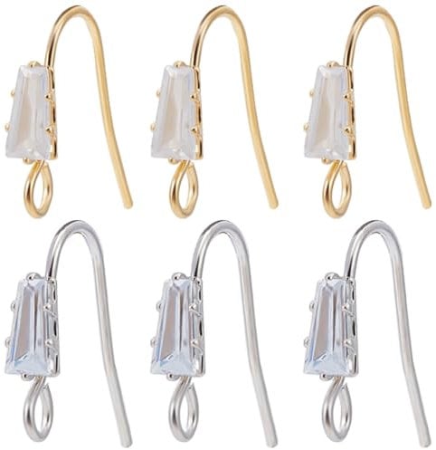 Beebeecraft 1 Box 40Pcs 2 Colors French Ear Wires 14K Gold & Platinum Plated Cubic Zirconia Teardrop Earring Hooks 16x13x3.5mm Dangle Wire Findings for Jewellery Making