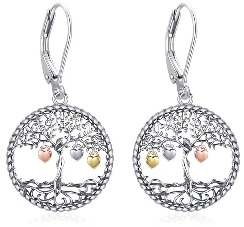 Eusense Baum des Lebens Hängende Ohrringe Baum des Lebens Ohrring 925 Sterling Silber Ohrringe Schmuck Geschenk für Frauen Damen Mädchen