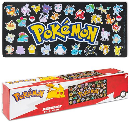 Pokemon Mouse Mat Large Desk Mat Pikachu Gaming PC Keyboard Laptop Mouse Pad 80 x 35cm Protector Mat Non Slip Home Office Desk Accessories Anime Gifts (Black)