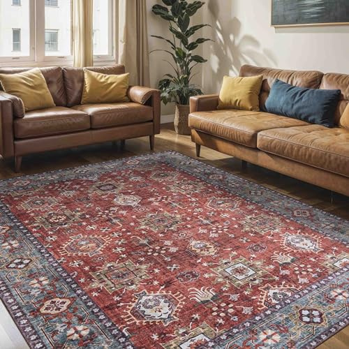 Mazovia Teppich Wohnzimmer 80x150cm Rot Vintage Traditionell Stilvoll | Teppich für Schlafzimmer Büro Esszimmer Eingangsbereich Rutschfest Wetterfest Pflegeleicht Fußbodenheizungsgeeignet Kurzflor