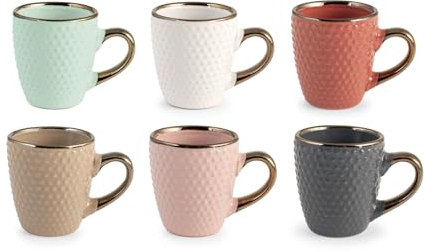 H&H Dots Set 6 Tazze da Caffè, Stoneware, Assortite, Senza Piattino, cc110