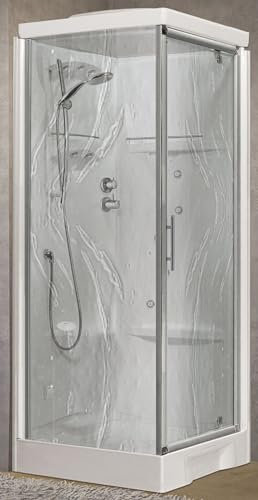 Novellini New Holiday GF90 Hammam 90 x 90 cm Cabine de douche multifonction ouverture battante d'angle mélangeur mécanique verre Aqua profil Silver hydromassage Sauna tige montants hauteur 225,5 cm