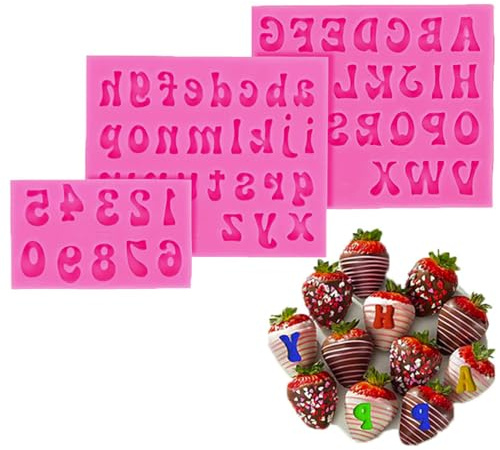 3 Pcs Chocolate Fondant Candle Mould Letter and Number Fondant Molds 3D Silicone Mould Alphabet Number for Fondant Cake Dessert or Lollipop Chocolate Decoration