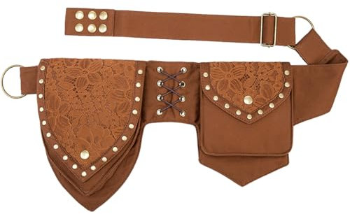 Larswon Renaissance-Tasche für Damen, Renaissance-Gürtel, Festival, Hüft- und Oberschenkeltasche, Stil 3: Kaffee, Medium, Renaissance-Tasche