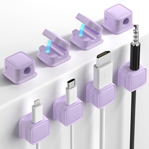 8 Pack Magnetic Cord Organizer, Easy Secure Adhesive Cable Management, Wire Holder Keeper Organizer Management, Hide Or Organize Phone USB Charger Cable for Home,Office,Car,Desk,Nightstand-Purple
