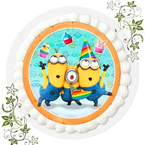 FONDANT Tortenbild, Zuckerbild mit Motiv, Essbares Foto für Torten, Tortenbild, Tortenaufleger Ø 20cm FONDANT Minions Nr. 58