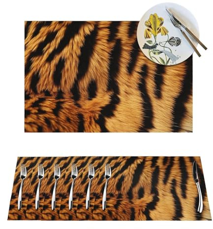 Leopard Style Placemats Set of 6 Pcs Heat-Resistant Washable PVC Place Mats Non-Slip Wipeable Vinyl Woven Kitchen Table Mats for Indoor Outdoor Party Dining Table 12x18 Inch