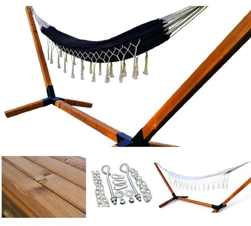 QLS Hängemattengestell Holzgestell Hängemattenständer Gestell aus Holz für Hängematte Outdoor 3 Farben XXL (Teakfarbe)