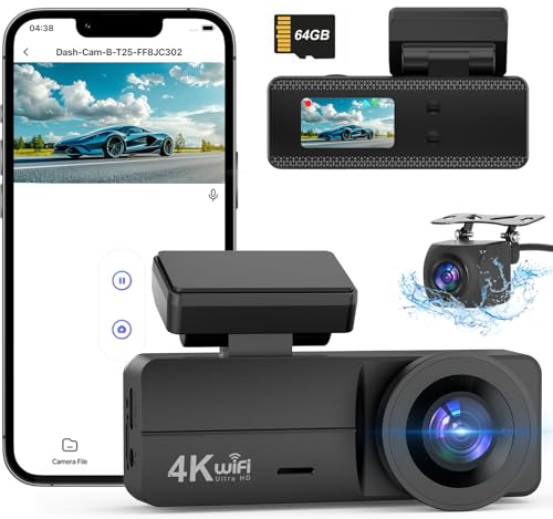 SIGRILL Dash Cam Auto 4K+1080P, Scheda 64GB Inserita, WiFi Telecamera per Auto, Super Dashcam con Visione Notturna, Modalità Parcheggio 24H, Sensore G, Dash Cam per Auto con Registrazione in Loop