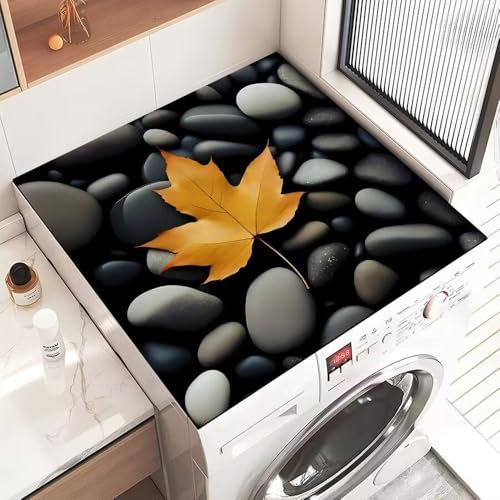 Odot Waschmaschinenauflage rutschfest, Waschmaschine Abdeckung Universal Saugfähig Schnelltrocknend Waschmaschinen Auflage Waschmaschinenabdeckung (Schwarze Kieselsteine,60x60cm)