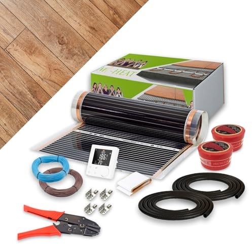 Chauffage au sol électrique 130 W/m² - Kit complet de 25 m² avec thermostat intelligent WiFi - Chauffage au sol électrique pour stratifié, parquet, vinyle sur plaque de support HDF