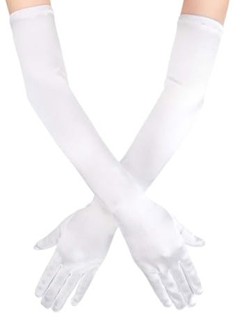 Zeayebsr Damen Handschuhe, Weiß, Spandex, Lang, 1 Paar, Klassisch, Elegant, Party, Kostüm, Hochzeit, Oper, Cosplay, M