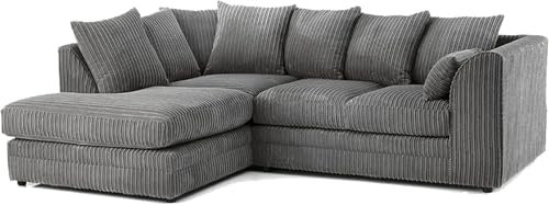 L Shaped Sofa Settee - Full Cord Fabric 4 Seater Corner Sofas Set - Jumbo Corner Sofa for Relaxing Lounge Living Room Indoors - Left Hand