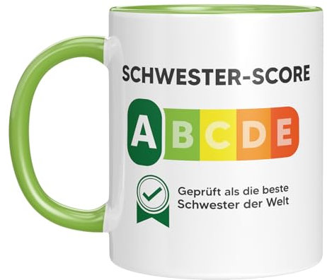 Lustige Tasse mit Spruch | Schwester-Score | Geprüft als beste Schwester der Welt | Geschenkidee | Kaffeebecher 330 ml