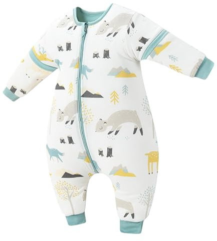 WYTbaby Winter Sleeping Bag with Feet, 3.5 Tog, Long Sleeve, 100% Cotton, Removable Sleeves, 75cm
