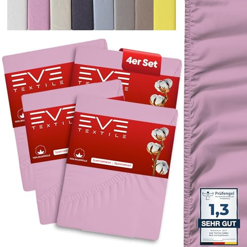 EVE Textile® Spannbettlaken 4er Set 70x140 cm Rosa; Spannbetttuch Bettlaken Spannlaken; Jersey Laken Betttuch für Kinderbett & Babybett; Waschbar bis 60 Grad; Weich & Allergikerfreundlich