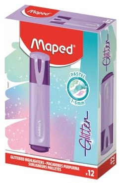 FluoPeps Glitter Pastell Shades Purple Textmarker, Box mit 12 Einheiten, Maped