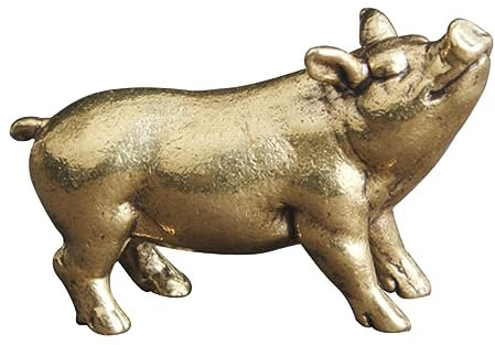 VOSAREA Messing Schwein: Mini Schweinchen Figur - Retro Miniatur Messing Figuren Golden Feng Shui Glücksschweinchen Deko für Home Büro Tischdeko