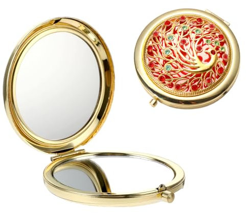 SGERUFZ Miroir de Poche Grossissant Vintage avec Vergrößerung, Miroir Main pour Maquillage, Miroir Pliable pour Sac à Main, Miroir Portable Unisexe