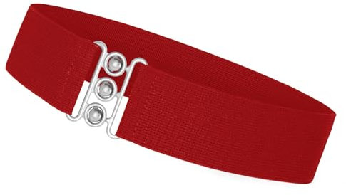 VONMELLI Stretchgürtel Damen Breit Elastischer Gürtel Vintage Taillengürtel Damen für Kleid Retro Cinch Gürtel 5cm Breit Rot Passend für Taillenumfang 81-90cm
