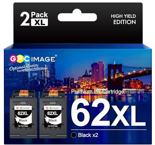 GPC IMAGE 62 XL Druckerpatronen Schwarz Ersatz für HP 62 Druckerpatronen 62XL HP62 XL Black Color für HP 5540 7640 5548 5544 5646 OfficeJet 5740 5742 250 Patronen (2er-Pack)