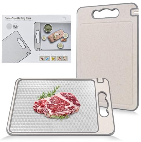 OdiuK Edelstahl Schneidebrett Doppelseitiges, Metall Schneidebretter 304-Edelstahl und Weizenstroh 4 in 1 Schneidbrett, Kratzfestes Netzdesign Cutting Board für Küche Fleisch und Gemüse(36.5Lx25Bcm)