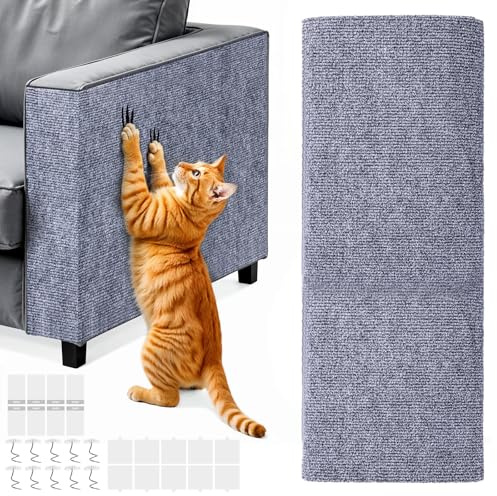 200x40 cm Self-Adhesive Cat Scratch Protector for Couch, Trimmable Cat Scratchers for Indoor Cats, Anti-Scratch Carpet for Wall Indoor Furniture(Light Gray)