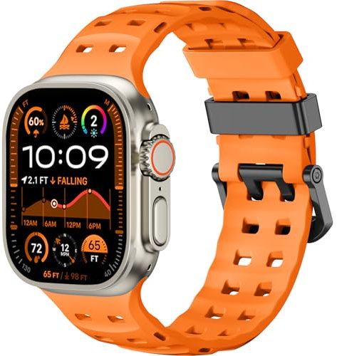 CeMiKa Ocean Armband Kompatibel mit Apple Watch Ultra 2 Armband 49mm 44mm 45mm 46mm - Atmungsaktive Silikon Sportarmband für iWatch Ultra Series 10 9 8 7 6 5 4 3 2 1 SE, Orange