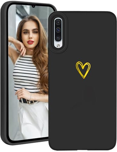 Demnkun Silicone Coque pour Samsung Galaxy A50 / A50s / A30s Etui, Ultra-Mince Souple Samsung A50 / A50s / A30s Coque Case avec Protection pour Caméra, Antichoc Doux Housse Doré Amour Coeur Motif Noir