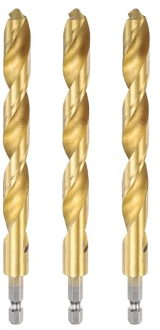 sourcing map 3pcs 1/4 Hex Shank Titanium Twist Drill Bit 12mm Drilling Dia 151mm Length High Speed Steel Drills for Hardened Metal, Stainless Steel, Cast Iron, Wood, Plastic