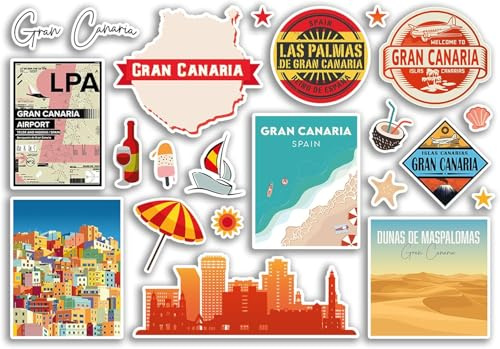 Gran Canaria Aufkleber Set A5 Bogen Vinyl Aufkleber für Gepäck Laptop Holiday 79102