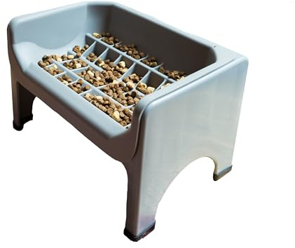 Fluff Trough XL Binge Blocker – Elevated Slow Feeder Dog Bowl with Silicone Slow Feeder Insert, Raised Dog Bowl & Food Container for Medium Large Dogs, Vet Recommended Elevated Dogs Dish (Gray)