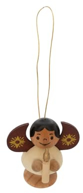 Rudolphs Schatzkiste Baumbehang Naturfarbener Sternengel mit Kerze BxHxT 4x4,5x3cm NEU Weihnachtsschmuck Engel mit Kerze Natur Holz Erzgebirge