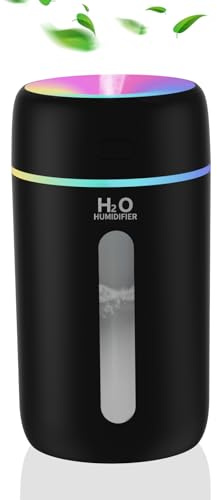 kissleaf 250ML Mini Luftbefeuchter für Schlafzimmer Kinderzimmer Pflanzen,7-Farben-Licht 28dB Silent Air Humidifier（BLACK）