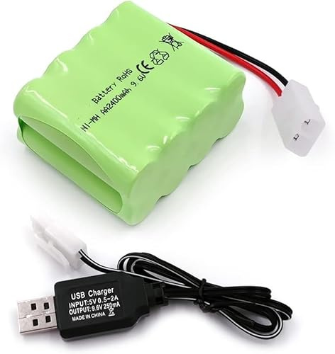 YUNIQUE GREEN-CLEAN-POWER - Rechargeable Battery 9.6V 2400mAh NiMH with Tamiya Connector and USB Cable - AA Battery Pack for RC Cars, RC Tanks, RC Boats, Lights and Power Tools