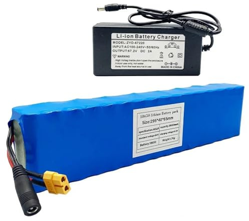 Batteria agli ioni di Litio per Bici elettrica da 60V 38Ah 16S2P con caricabatteria, Protezione BMS Integrata, Ideale per Motori di Biciclette elettriche da 200-800W 60V 38Ah,XT60+DC