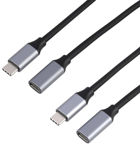 2 Piezas Cable Alargador USB-C 1M, Cable Extensión USB-C Hembra a Macho, Alta Velocidad USB 3.2 20Gbps, Carga Rápida 100W, Soporte Video 4K/60Hz, Compatible con Smartphone 15-17series, Galaxy y Más