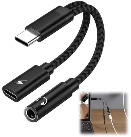 gsgfuis Adaptateur Double USB C 2 en 1, Casque et Chargeur Audio, Séparateur USB C Compatible avec S22/S21, P40/Mate 40 (Noir)