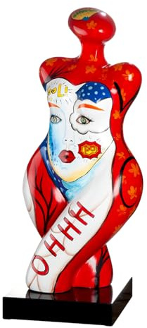 GILDE Figur Femme aus Kunstharz - graphisches Muster - glänzend - rot-weiß - Höhe 71cm x Breite 32cm