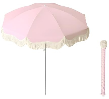 KXWOQ3ED 180 cm Gartenschirm Sonnenschirm mit Fransen, UV-Schutz, Outdoor Terrassenschirm Sonnenschutz Wasserdicht für Strand, Balkon, Pool, Rasen, Hinterhof(Pink)