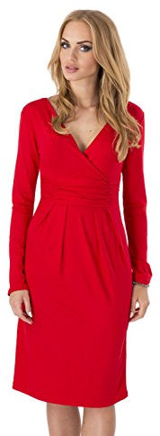 FUTURO FASHION Classic & Elegant Women's Dress V-Neck Cocktail Jersey Office 6801 Red 8/10 UK (M)
