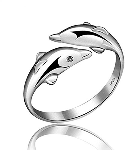 Canarea Damen Ringe 925er Sterling Silber Doppel Delphin Partnerschaftsringe Schwanzring Verstellbar Hypoallergen