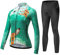 MYSENLAN Damen Radtrikot Fahrradbekleidung Set Fahrrad Trikot mit Elastische Atmungsaktive Schnell Trocknen Stoff Longarm+Radhose mit 3D Sitzpolster Radsport-Anzüge,Grün,XL