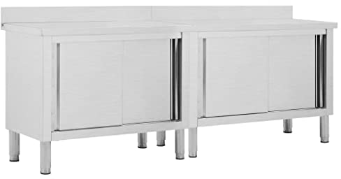 vidaXL 2X Arbeitsschrank mit Schiebetüren Arbeitstisch Arbeitsplatte Edelstahlschrank Gastro Schrank Schiebetürenschrank 240x50x(95-97) cm Edelstahl