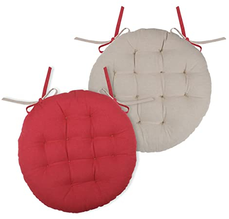 Stof Stuhlkissen, Durchmesser 38 cm, Duo-Rot, Leinen, Baumwolle, Durchmesser 38 cm, CU1490041GAL-R