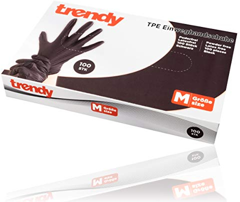 Bock op Kölle 100x TPE Einweghandschuhe schwarz S-XL Puderfrei & Latexfrei Einmalhandschuhe (M)
