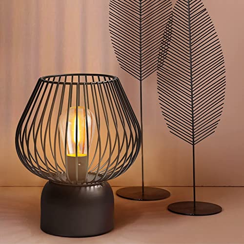 MJ PREMIER Tischlampe Kabellos, Batteriebetriebene Tischlampe mit Timer-Funktion, Tragbare Lampe Batteriebetrieben, Schwarze Metall Led Nachttischlampe für Wohnzimmer Schlafzimmer Balkon Tisch