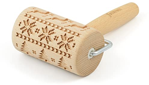 Folkroll Teigrolle Skandinavien Weihnacht, Mini, 9.5 cm, Nudelholz, Prägerolle, Muster, Motiv, Rolle, Buchenholz, 330692