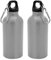 TIENDA EURASIA® Pack de 2 Botellas de Agua en Aluminio de 400 ml, con Tapón de Seguridad y Mosqueton Metalico de Transporte, Cantimplora para Camping, Gimnasio, Trabajo, Color Plata